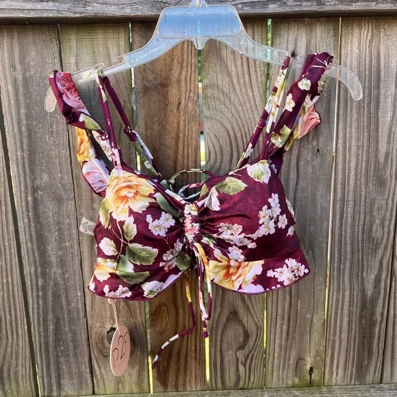 Buckle P2F burgundy floral cold shoulder bikini top - Picture 9 of 13